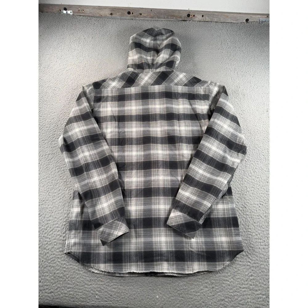 Burton Analog Kaiden Flannel Jacket Men Large Grey Black Plaid Hooded Zip Skater